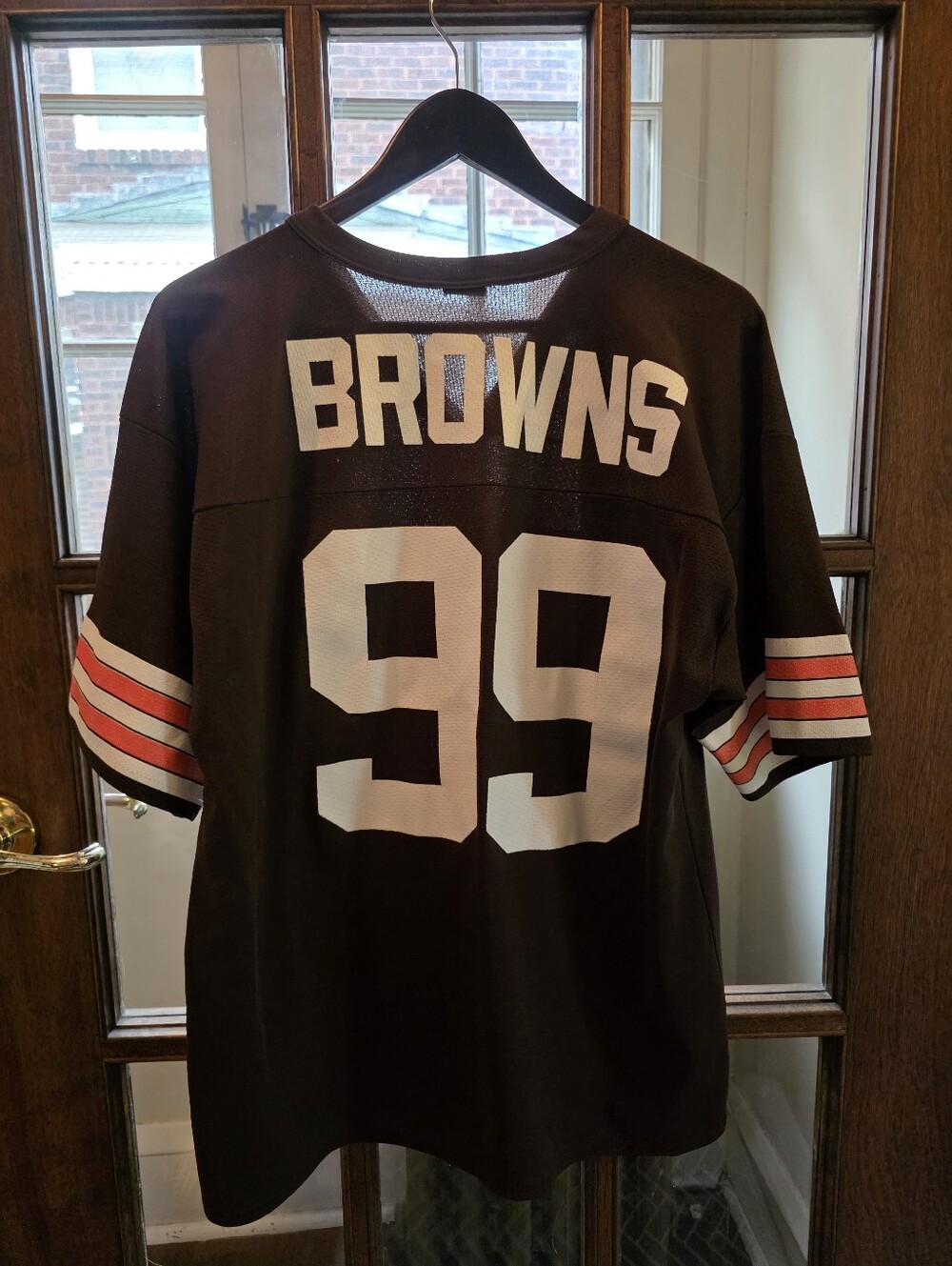 LOGO 7 Browns #99 Brown and White Football Jersey
